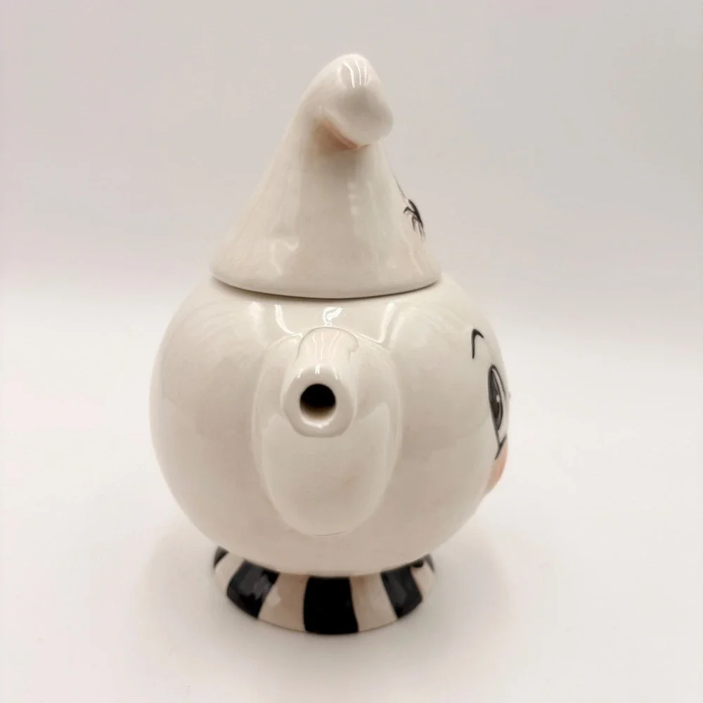 Johanna Parker Ghost Teapot Halloween Ceramic Spider Hat Striped Base White